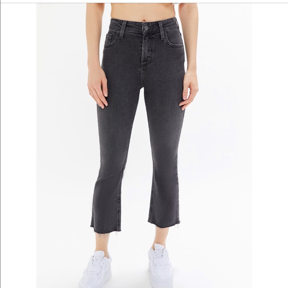 BDG Dark Grey Frayed Hem Mom Jeans